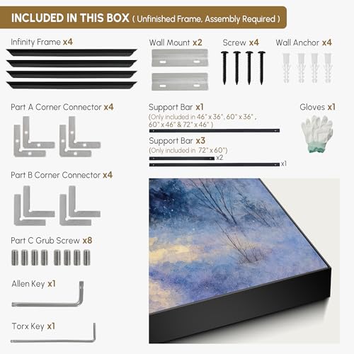 60"x72" Extra Large Framed Wall Art Winter Sunrise in Snowy Pine Forest Watercolor Style for Home Living Room Bedroom Decor