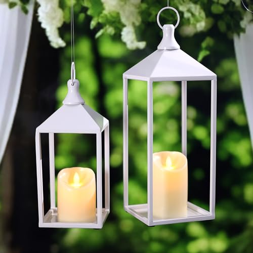 2 Pcs Wedding Lanterns Decorative with Candles White Farmhouse Lanterns (2 Count)