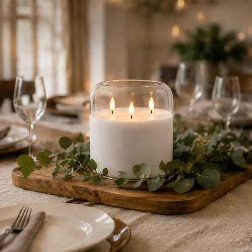Pure White Large Glass Flameless LED Candle