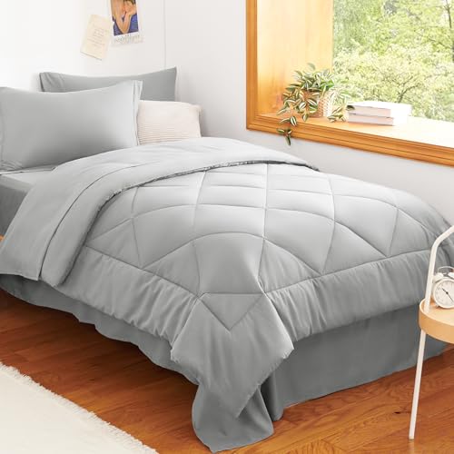 Twin Comforter Set with Sheets Light Grey