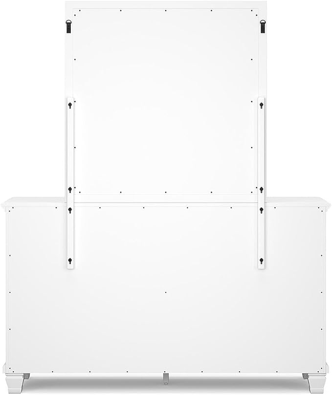 Signature Design by Ashley Fortman Casual Dresser and Mirror, Tapered Feet, 7 Storage Drawers, Round Satin Nickel Metal Knobs, Wood, 74.13" High, White