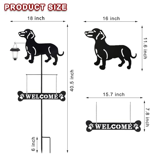 Solar Dachshund Silhouette Dog Breed Welcome Sign with a Lantern
