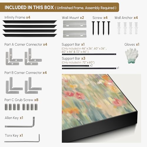 36"x46" Extra Large Framed Wall Art Coastal Flower Field with Sailing Boats Serene Landscape Illustration for Home Living Room Bedroom Decor