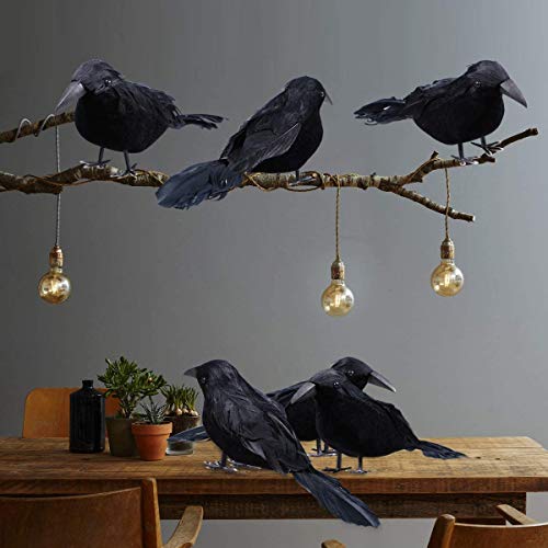 6 Pack Halloween Black Feathered Crows
