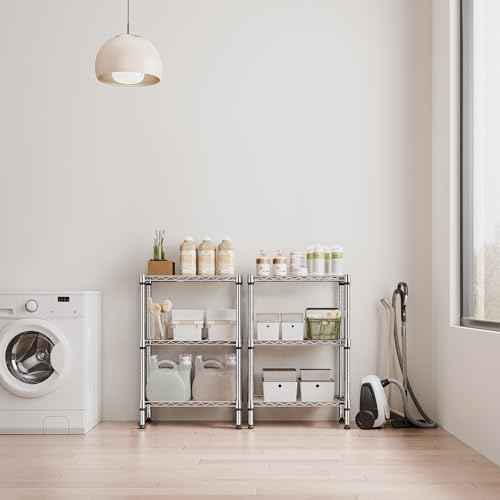 750 lbs 3 Tier Shelf Metal Storage Shelves Shelving Wire Rack Heavy Duty Closet Organizers for Garage Kitchen Bathroom Laundry Chrome 13.8" D x 23.6" W x 35.5" H (3 Count)