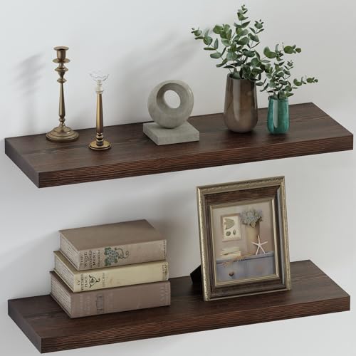 Floating Shelves 8 Inch Deep Solid Wood Wide Wall Shelf Set of 2 Wall Mounted for Bedroom Bathroom Living Room Kitchen (2 Count)