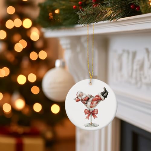 Christmas Santa in Martini Glass Bar Ceramic Ornament Gifts
