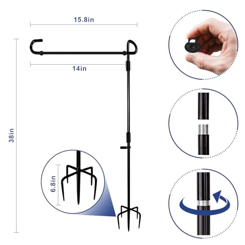 2 Pack Garden Flag Stand with American Flag Garden Flag Heavy Duty Metal Yard Flag Holder Pole Stake Small Flag Stands for Garden Flags 12 x 18 with Clips and Stopper (2 Count)