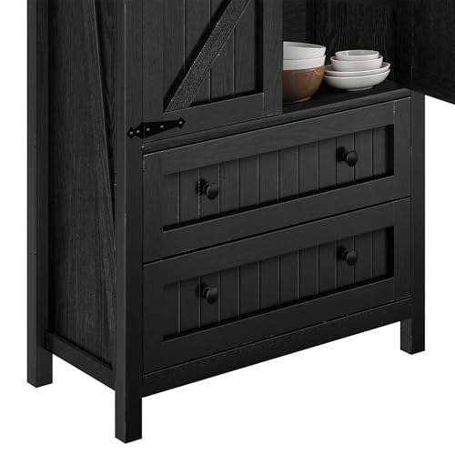 64.5" Farmhouse Pantry Cabinet with 2 Drawers & Shelves