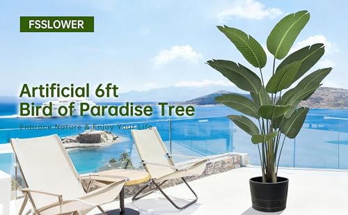 Artificial Bird of Paradise Tree 6FT 13 Thick Matte Texture Leaves Tall Large Fake Faux Tropical Traveler's Palm Banana Leaf Plant 72 Inch Black Pot for Indoor Home Office Poolside Decor