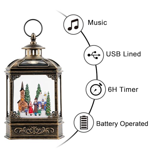 Musical Snow Globe Lantern Lighted Church Carolers Christmas Village Snow Water Lantern Swirling Glittering Home Decoration and Gift