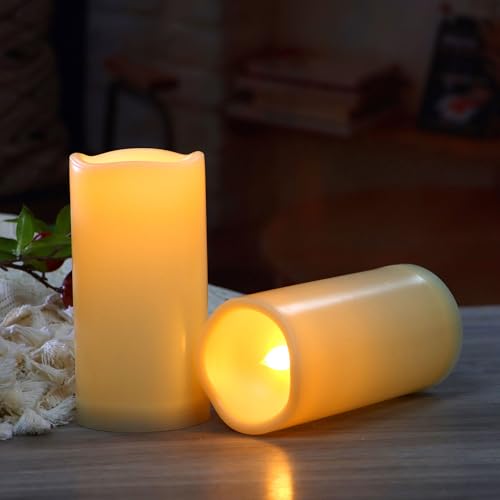 Outdoor Battery Operated Flameless LED Candles with Timer D3”xH5” 2 PCS (2 Count)