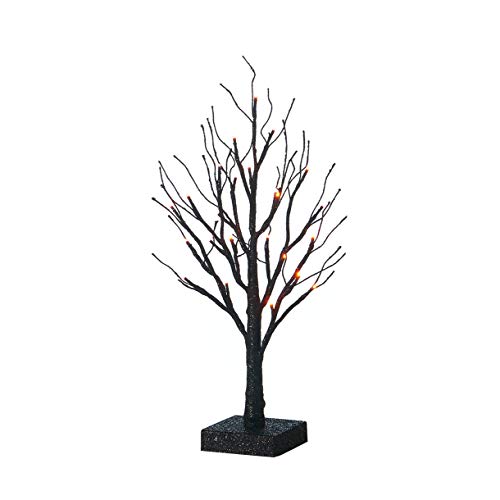Lighted Tabletop Black Glittered Spooky Tree with Orange Lights 24 LED 18 Inches for Halloween Witch Decoration Battery Operated or USB Plug in Indoor Use
