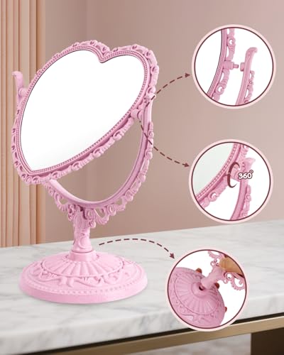 Heart Shaped Cute Vanity Princess Mirror for Desk
