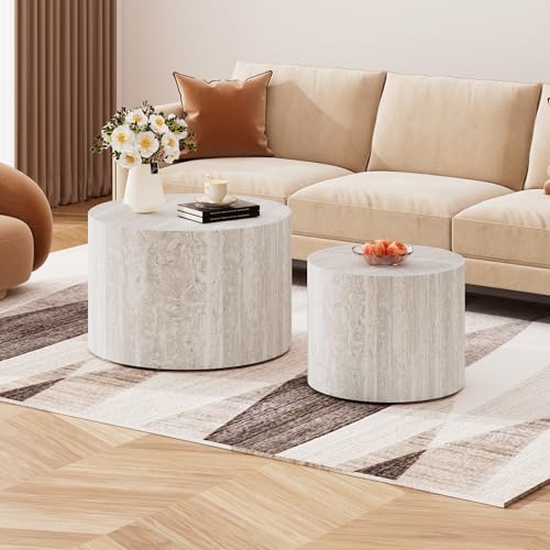 Travertine Round Nesting Coffee Table Set of 2 (2 Count)