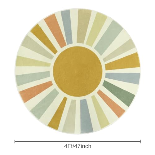 Boho Round Rug 4 Ft Washable Area Rug for Kids Room