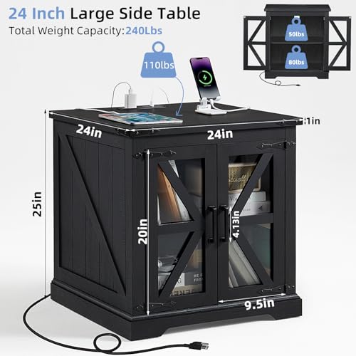 24'' End Table Set 2 with Charger for Living Room (2 Count)