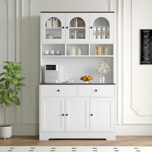 Kitchen Pantry Cabinet with Open Storage Shelves
