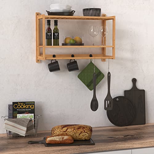 Bamboo Wall Shelf with Towel Bar