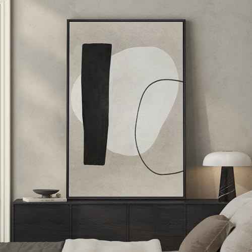Framed Modern Black White Beige Abstract Wall Art