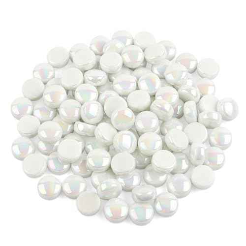 150g Iridescent White Round Glass Mosaic Tiles for Crafts Bulk (5.29 Ounce)
