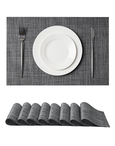 Black and Grey Woven Placemats Set of 8 (8 Count)