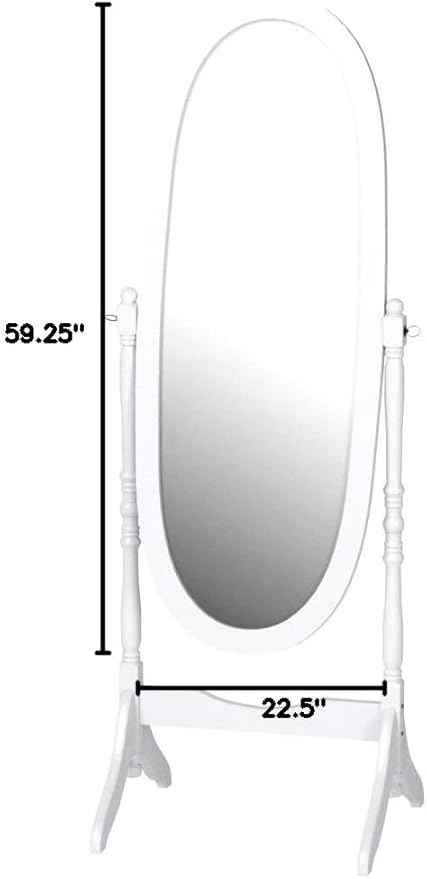 Roundhill Furniture Traditional Queen Anna Style Wood Floor Cheval Mirror, White