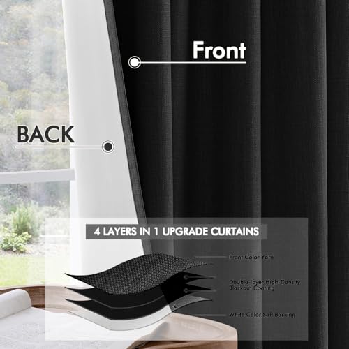 100% Blackout Back Tab Pleat Linen Curtains 50" Wx102 L (2 Count)