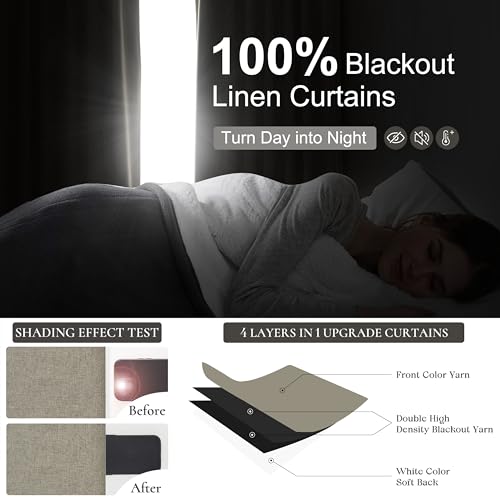 Grey Green Blackout Linen Curtains 108 Inches Long for Living Room Bedroom (2 Count)