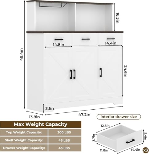 Farmhouse Sideboard Buffet Cabinet with Microwave Stand