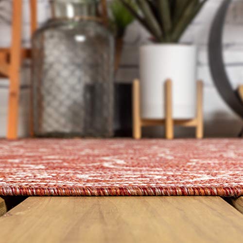 Vintage Filigree Indoor Outdoor Octagon Area Rug 5 Ft Red