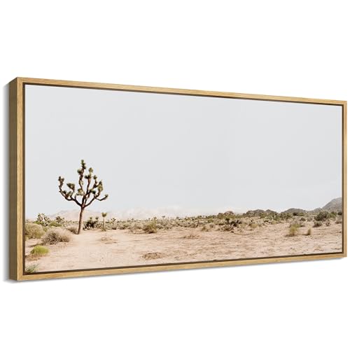 Extra Large Framed Canvas Print Wall Art Desert Solitude Joshua Tree Landscape Antique Retro Fine Art Illustrations Decorative Colorful for Bedroom