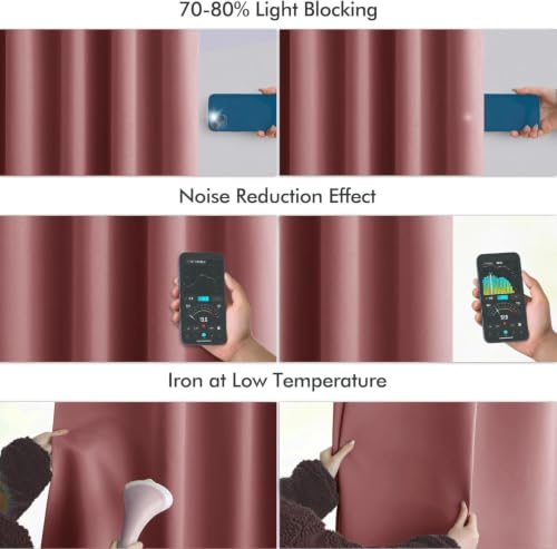 Dusty Rose Back Tab Blackout Curtains 52x96 Inch Long 2 Panels Set (2 Count)