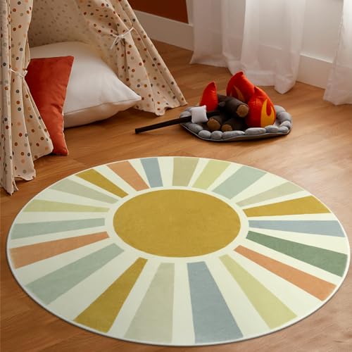 Boho Round Rug 4 Ft Washable Area Rug for Kids Room