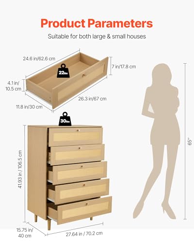 5 Drawer Rattan Dresser
