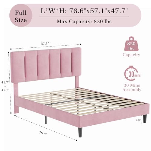 Full Size Bed Frame with Upholstered Headboard