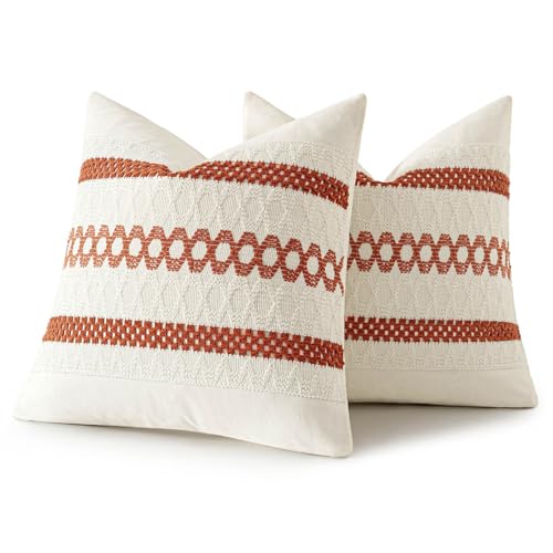 Set of 2 Fall Burnt Orange Decorative Pillow Covers 20x20 (2 Count)