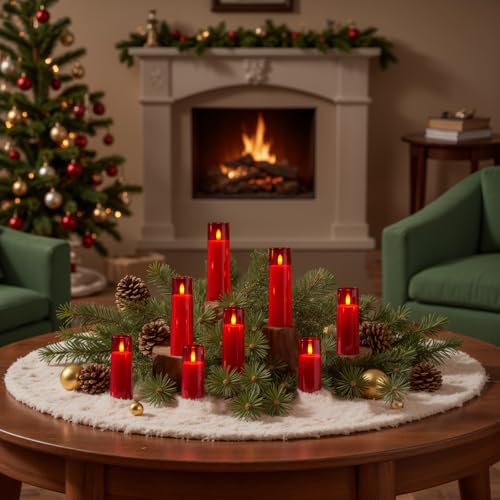 Red Flameless LED Pillar Candles (9 Count)