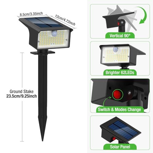 8 Pack 62 LED Solar Spot Lights Outdoor Motion Sensor with 3 Modes (8 Count)