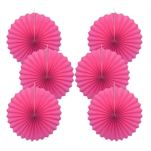 Hot Pink Party Decorations Hot Pink Hanging Paper Round Fans Bulk 16inch (30 Count)