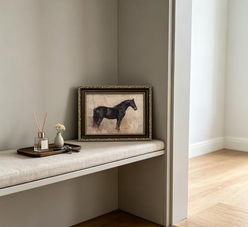 Vintage Gold Framed Black Horse Wall Art