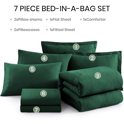 Queen Size Comforter Set 7 Pieces Emerald Green Bed in a Bag