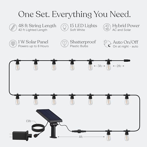Ambience Hybrid Outdoor String Lights (48 Foot)