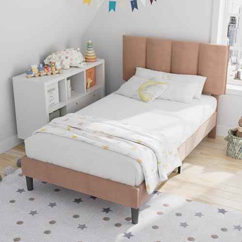 Twin Size Bed Frame with Upholstered Headboard