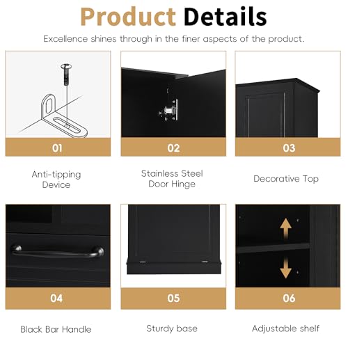 68" Tall Bathroom Storage Cabinet with Two Doors and Laundry Hamper for Home Display Organizer