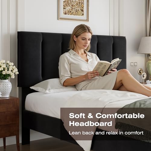 Queen Size Bed Frame with Upholstered Headboard