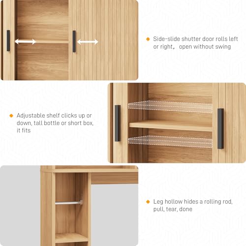 Over The Toilet Storage Cabinet with 2 Tambour Sliding Doors