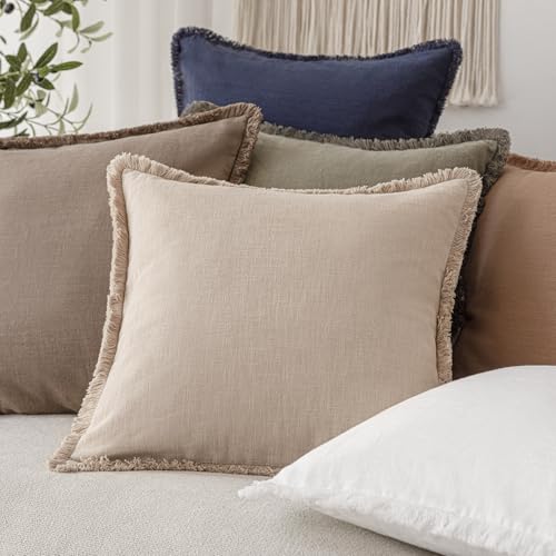 Decorative Linen Fringe Throw Pillow Covers 26×26 Inch (2 Count)