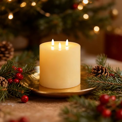 3 Wick Extra Large Flameless Pillar Candles with Timer Remote