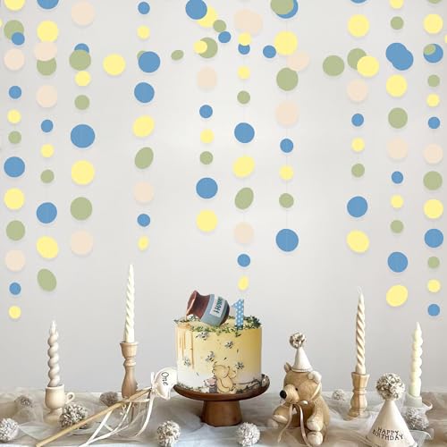 Sage Green Dusty Blue Yellow Beige Polka Dots Garlands Olive Green Macaron Yellow Dusty Blue Sand White Cream Nude Hanging Paper Circle Dots Streamer for Birthday Wedding Shower Party Decorations